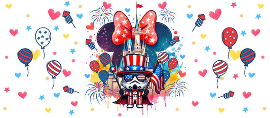 Star Wars Minnie Patriotic Bow UV DTF Cup Wrap for 16oz Libbey Glass KA-6351