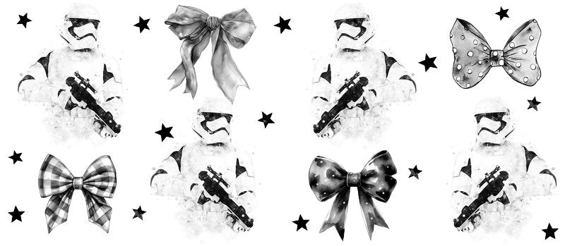 Star Wars Black White Stormtrooper Bows UV DTF Cup Wrap for 16oz Libbey Glass KA-6371