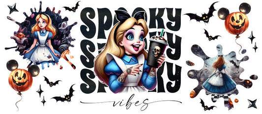 Disney Alice Spooky Season Halloween UV DTF Cup Wrap for 16oz Libbey Glass KA-6375