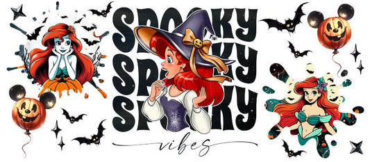 Disney Ariel Little Mermaid Spooky Season Halloween UV DTF Cup Wrap for 16oz Libbey Glass KA-6377