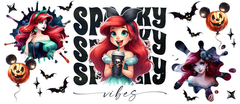 Disney Ariel Villains Spooky Season Halloween UV DTF Cup Wrap for 16oz Libbey Glass KA-6378