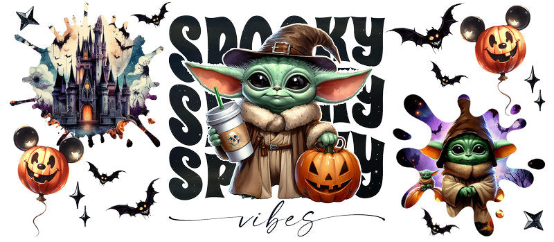 Disney Grogu Baby Yoda Spooky Season Halloween UV DTF Cup Wrap for 16oz Libbey Glass KA-6380