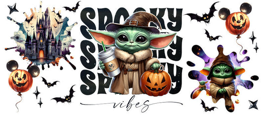 Disney Grogu Baby Yoda Spooky Season Halloween UV DTF Cup Wrap for 16oz Libbey Glass KA-6380