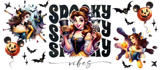 Disney Belle Beauty and the Beast Spooky Season Halloween UV DTF Cup Wrap for 16oz Libbey Glass KA-6382