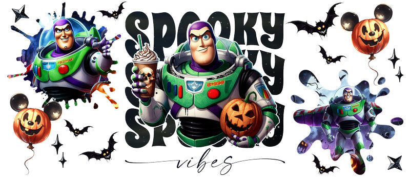 Disney Buzz Lightyear Spooky Season Halloween UV DTF Cup Wrap for 16oz Libbey Glass KA-6384