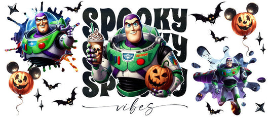 Disney Buzz Lightyear Spooky Season Halloween UV DTF Cup Wrap for 16oz Libbey Glass KA-6384