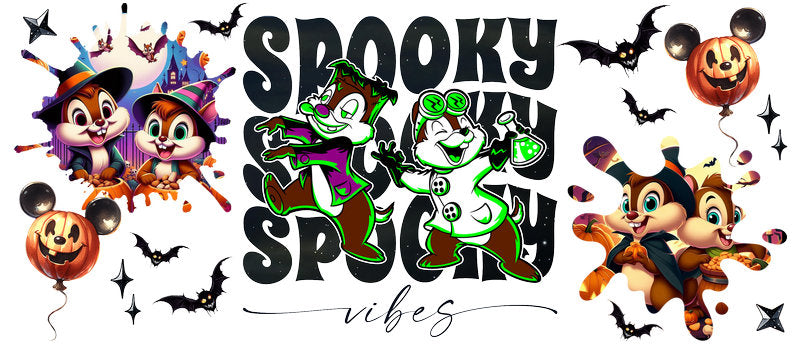 Disney Chip and Dale Spooky Season Halloween UV DTF Cup Wrap for 16oz Libbey Glass KA-6386