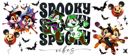 Disney Chip and Dale Spooky Season Halloween UV DTF Cup Wrap for 16oz Libbey Glass KA-6386