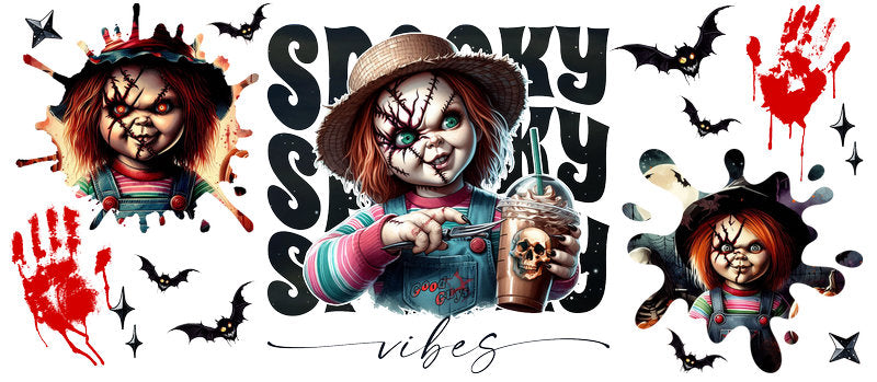 Disney Chucky Spooky Season Halloween UV DTF Cup Wrap for 16oz Libbey Glass KA-6387