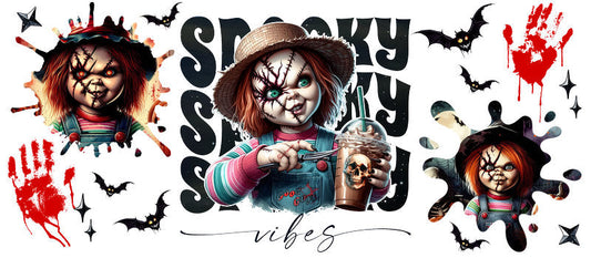 Disney Chucky Spooky Season Halloween UV DTF Cup Wrap for 16oz Libbey Glass KA-6387