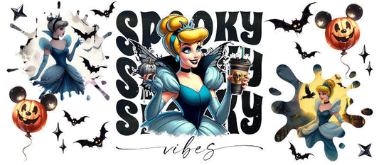 Disney Cinderella Spooky Season Halloween UV DTF Cup Wrap for 16oz Libbey Glass KA-6388