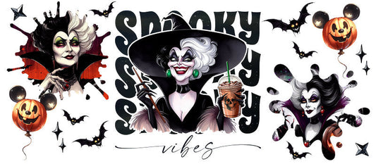 Disney Cruella De Vil Spooky Season Halloween UV DTF Cup Wrap for 16oz Libbey Glass KA-6389