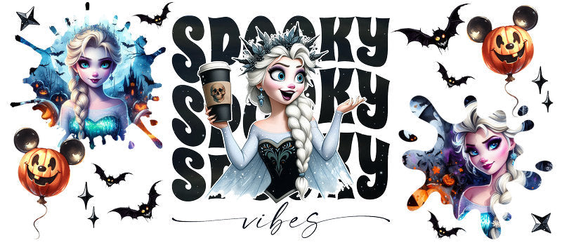 Disney Elsa Frozen Spooky Season Halloween UV DTF Cup Wrap for 16oz Libbey Glass KA-6394