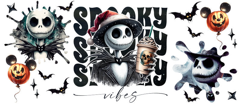 Disney Jack and Sally Nightmare Before Christmas Halloween UV DTF Cup Wrap for 16oz Libbey Glass KA-6401