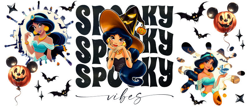 Disney Princess Jasmine Spooky Season Halloween UV DTF Cup Wrap for 16oz Libbey Glass KA-6402