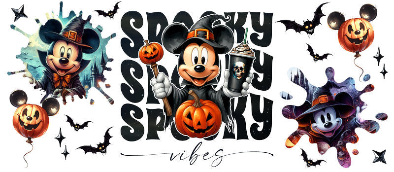 Disney Mickey Mouse Halloween Spooky Season UV DTF Cup Wrap for 16oz Libbey Glass KA-6410