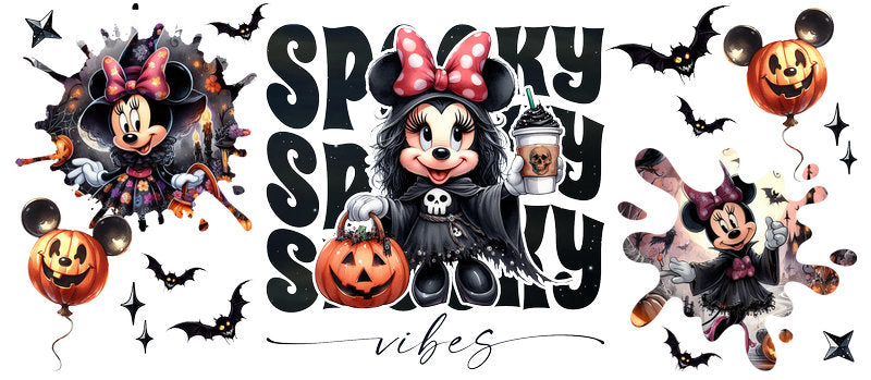 Disney Minnie Mouse Spooky Season Halloween UV DTF Cup Wrap for 16oz Libbey Glass KA-6412