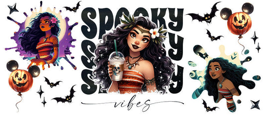 Disney Moana Spooky Season Halloween UV DTF Cup Wrap for 16oz Libbey Glass KA-6413
