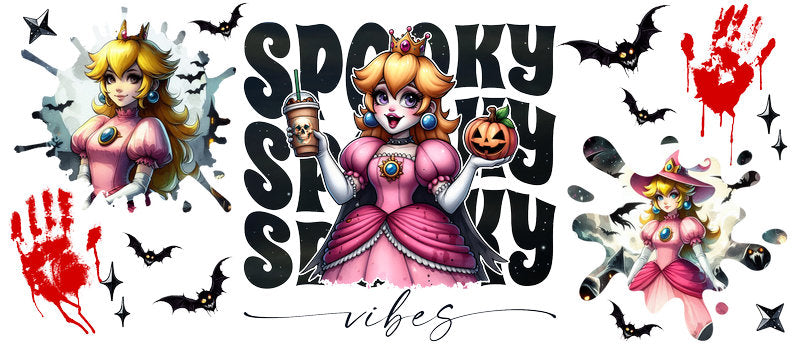 Disney Princess Peach Mario Halloween UV DTF Cup Wrap for 16oz Libbey Glass KA-6416