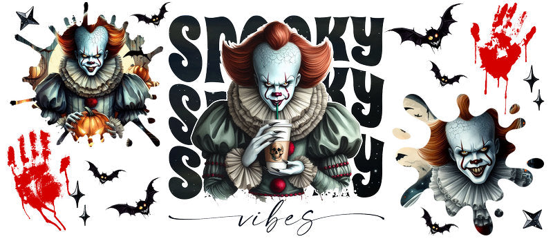 Disney Pennywise IT Horror Halloween UV DTF Cup Wrap for 16oz Libbey Glass KA-6417