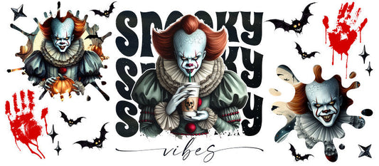 Disney Pennywise IT Horror Halloween UV DTF Cup Wrap for 16oz Libbey Glass KA-6417
