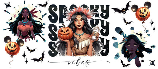 Disney Pocahontas Spooky Season Halloween UV DTF Cup Wrap for 16oz Libbey Glass KA-6419