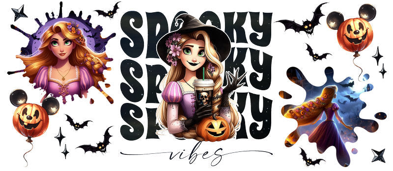 Disney Rapunzel Spooky Season Halloween UV DTF Cup Wrap for 16oz Libbey Glass KA-6421