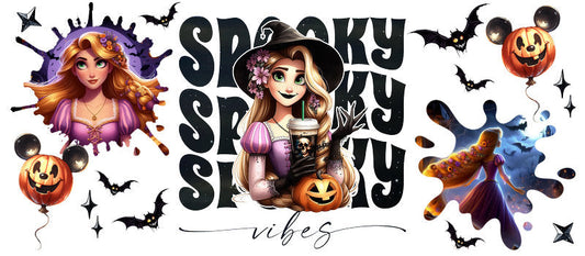Disney Rapunzel Spooky Season Halloween UV DTF Cup Wrap for 16oz Libbey Glass KA-6421