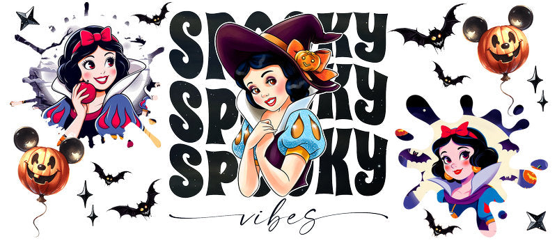 Disney Snow White Halloween Spooky Season UV DTF Cup Wrap for 16oz Libbey Glass KA-6424