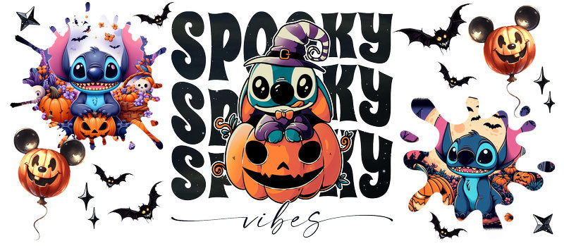 Disney Stitch Pumpkin Halloween UV DTF Cup Wrap for 16oz Libbey Glass KA-6427