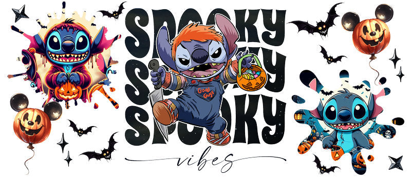 Disney Stitch Spooky Season Halloween UV DTF Cup Wrap for 16oz Libbey Glass KA-6428