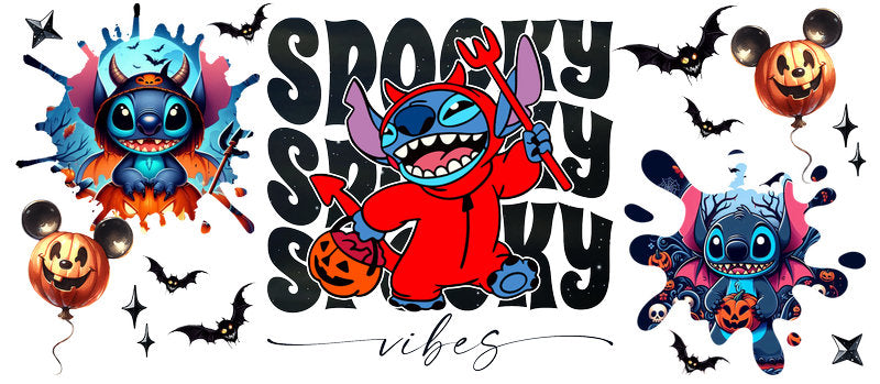 Disney Stitch Devil Halloween UV DTF Cup Wrap for 16oz Libbey Glass KA-6429