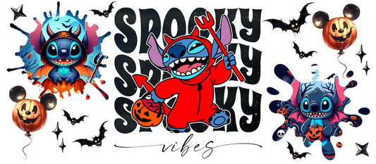 Disney Stitch Devil Halloween UV DTF Cup Wrap for 16oz Libbey Glass KA-6429
