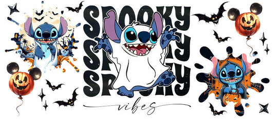 Disney Stitch Ghost Halloween UV DTF Cup Wrap for 16oz Libbey Glass KA-6430