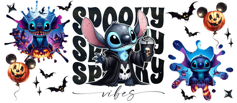 Disney Stitch Vampire Halloween UV DTF Cup Wrap for 16oz Libbey Glass KA-6432