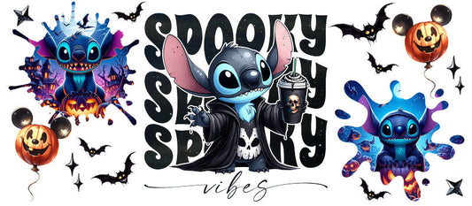 Disney Stitch Vampire Halloween UV DTF Cup Wrap for 16oz Libbey Glass KA-6432