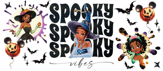 Disney Princess Tiana Halloween UV DTF Cup Wrap for 16oz Libbey Glass KA-6435