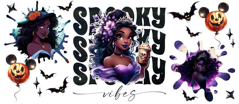 Disney Princess Jasmine Halloween Spooky Season UV DTF Cup Wrap for 16oz Libbey Glass KA-6436