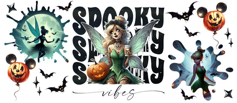 Disney Tinker Bell Halloween Spooky Season UV DTF Cup Wrap for 16oz Libbey Glass KA-6437