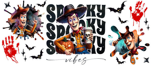 Disney Woody Toy Story Spooky Season Halloween UV DTF Cup Wrap for 16oz Libbey Glass KA-6439