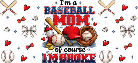 Baseball Mom Game Day UV DTF Cup Wrap for 16oz Libbey Glass Tumbler KA-6440