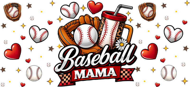Baseball Mama Heart UV DTF Cup Wrap for 16oz Libbey Glass Tumbler KA-6444