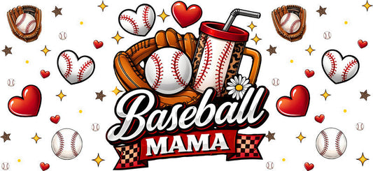 Baseball Mama Heart UV DTF Cup Wrap for 16oz Libbey Glass Tumbler KA-6444