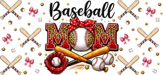 Baseball Mom Bow UV DTF Cup Wrap for 16oz Libbey Glass KA-6452