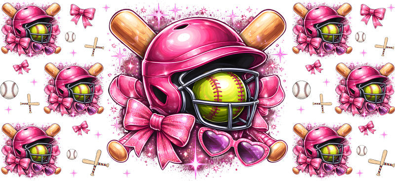 Pink Softball Helmet UV DTF Cup Wrap for 16oz Libbey Glass Tumbler KA-6456