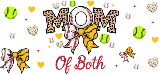 Mom Of Both Baseball Softball UV DTF Cup Wrap for 16oz Libbey Glass KA-6458
