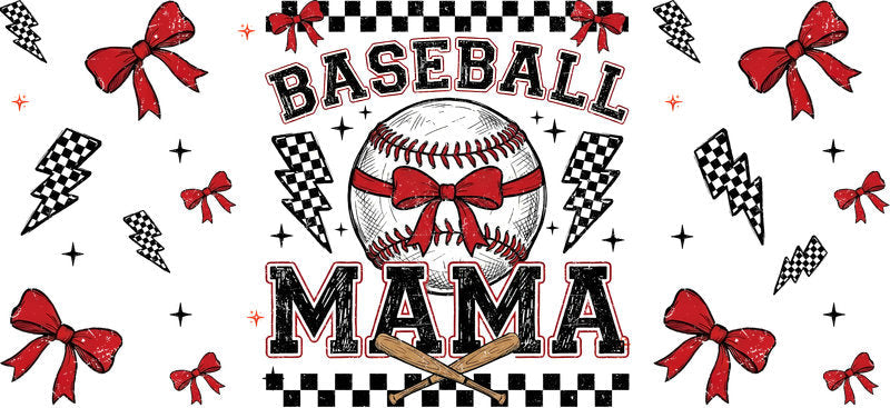Baseball Mama Red Bow UV DTF Cup Wrap for Libbey Glass KA-6470