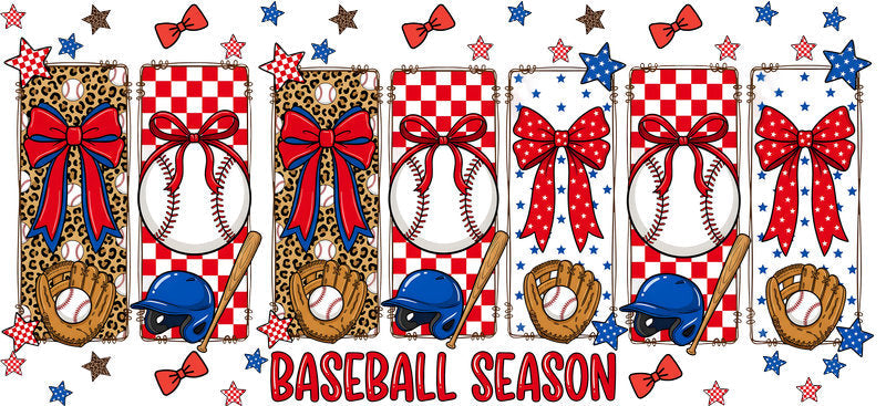 Baseball Season Bow UV DTF Cup Wrap for 16oz Libbey Glass KA-6471