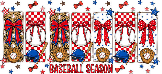 Baseball Season Bow UV DTF Cup Wrap for 16oz Libbey Glass KA-6471