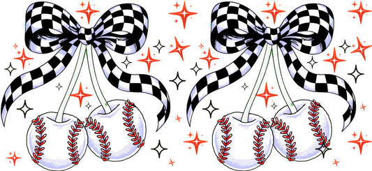 Black Checker Baseball Bow UV DTF Cup Wrap KA-6478